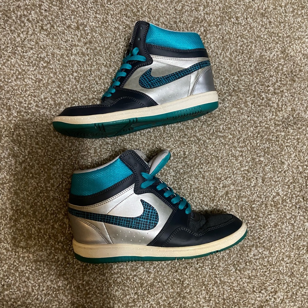 Nike Force High-Top Wedge Sneakers in Teal and Silver